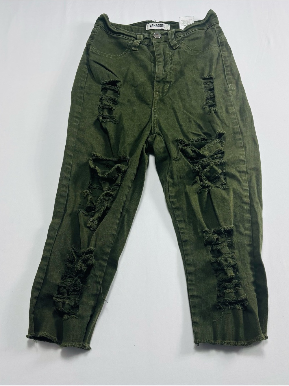 Aphrodite Olive Green Distressed Ankle Jeans W409